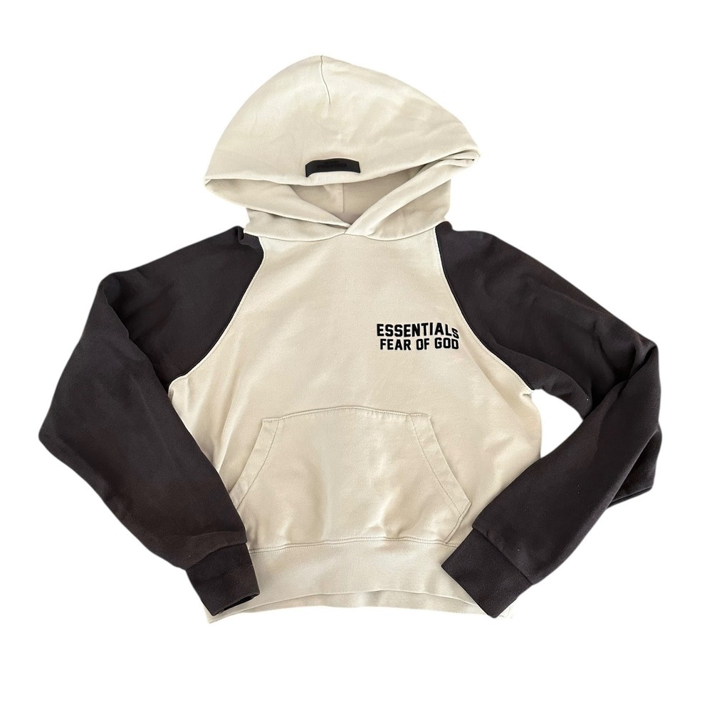 Fear of God Essentials kids beige colorblock hoodie 8
